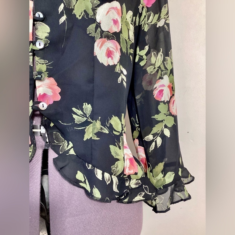90s Y2K Vintage CDC Cardigan Floral Ruffle Topper Size 8 - Picture 9 of 16